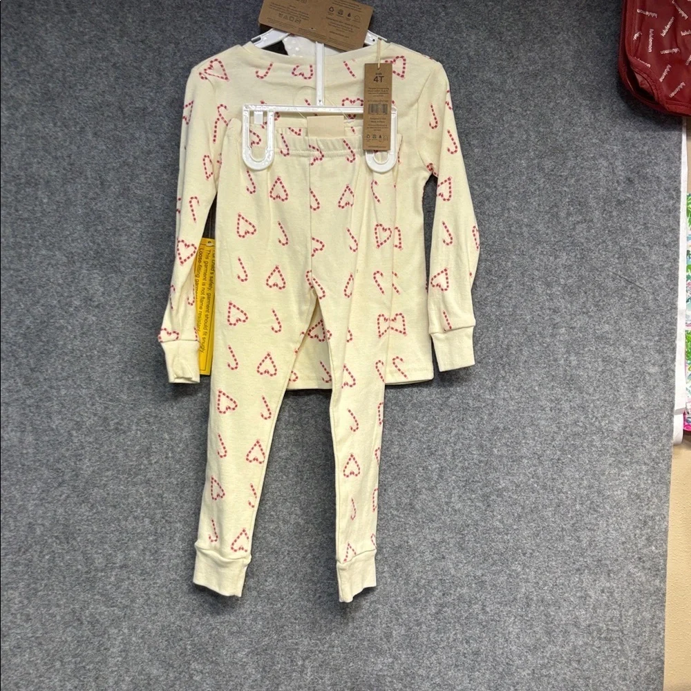 Rabbit + Bear 3 piece organic pj set and socks candy canes an hearts 4t